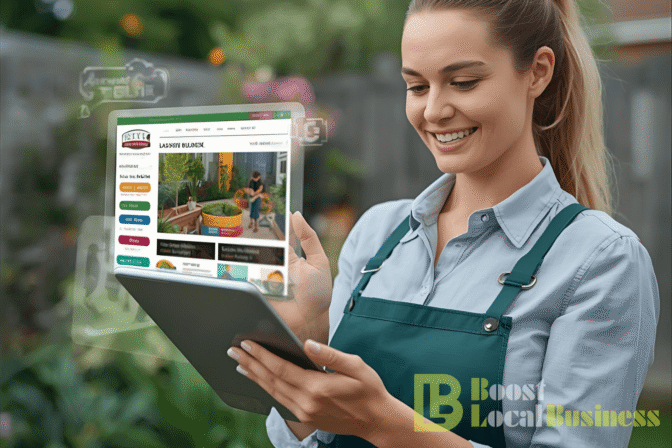 Professional website design services by BLB shown on a tablet interface, helping local business owners grow their online presence with modern, high-tech digital solutions.