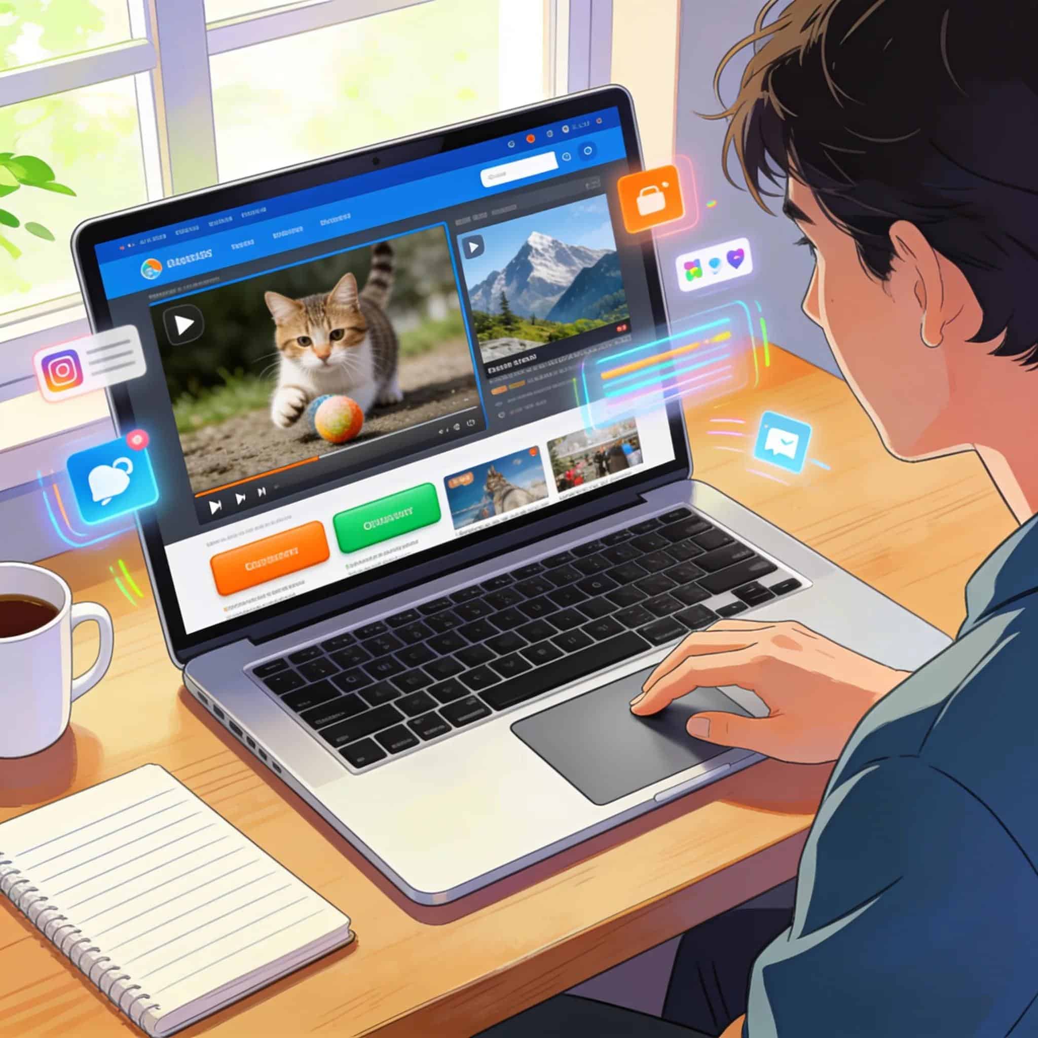 User engaging with interactive multimedia elements on a laptop screen in Barrie