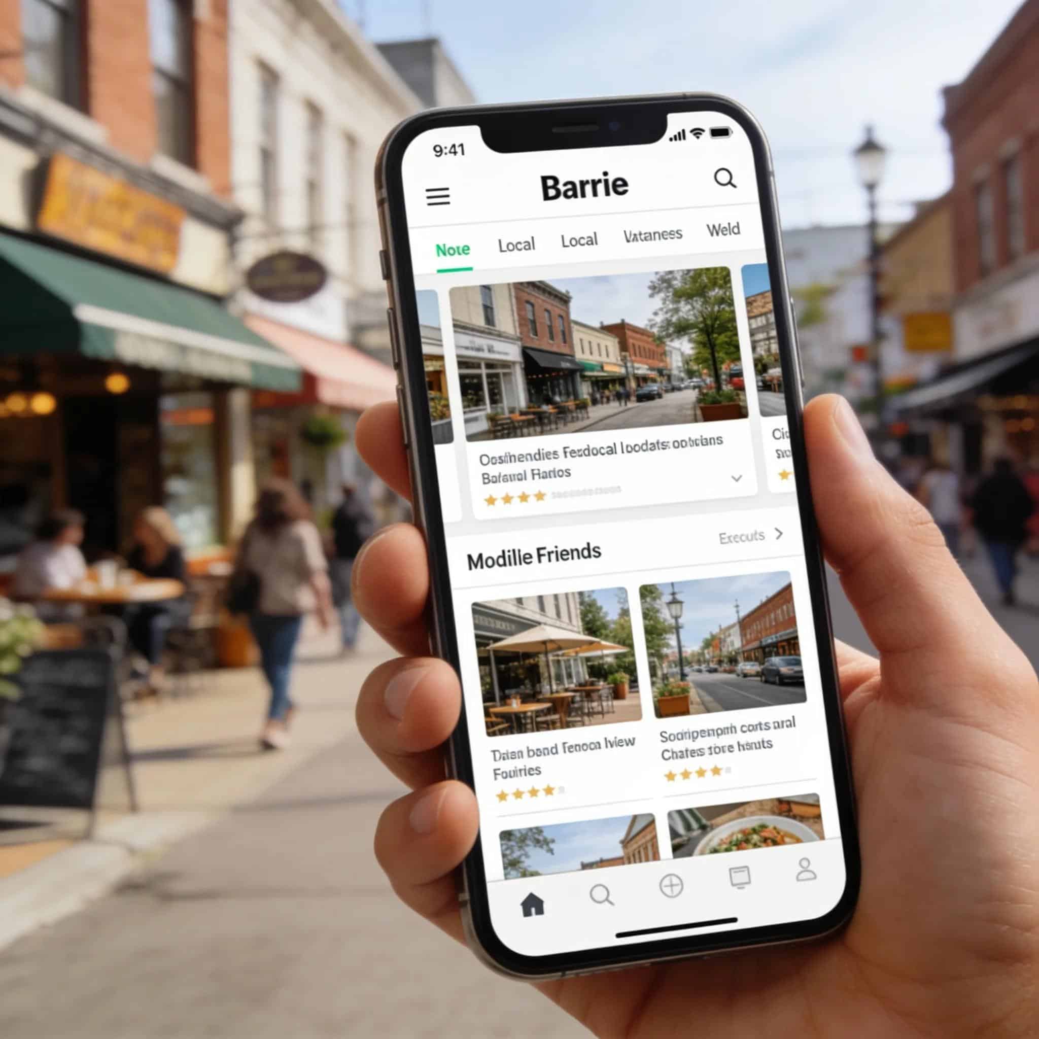 Mobile-friendly website displayed on a smartphone in a Barrie business environment