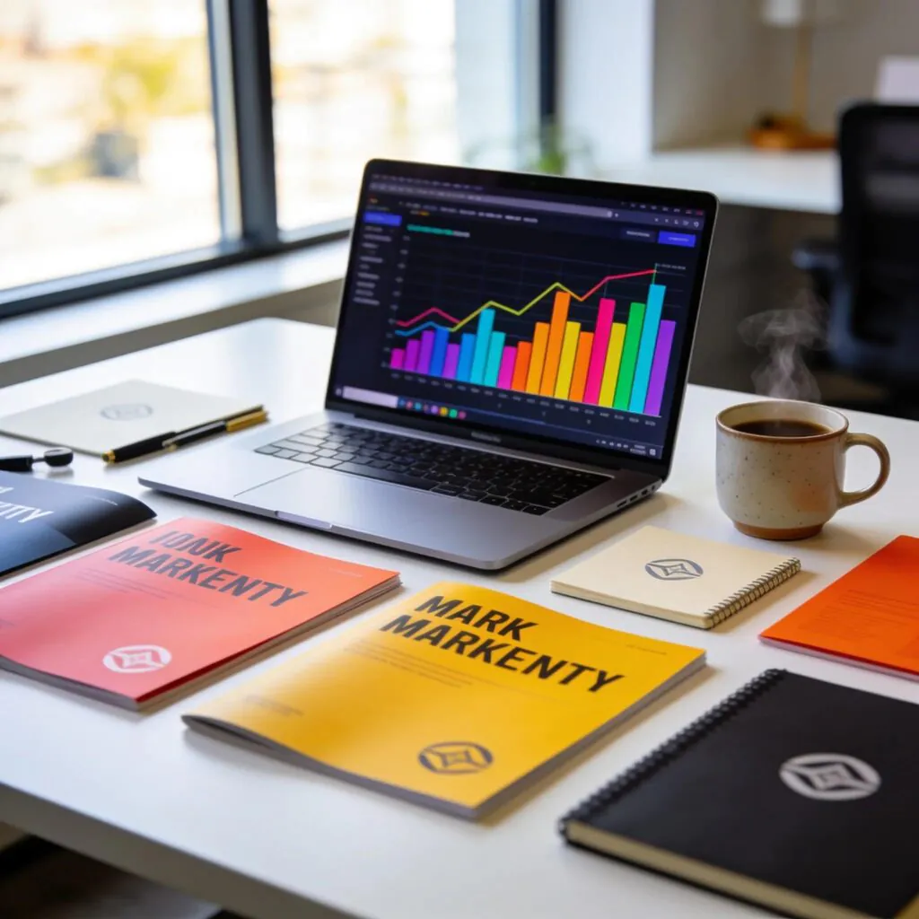 Laptop displaying growth chart illustrating digital marketing insights and strategy.