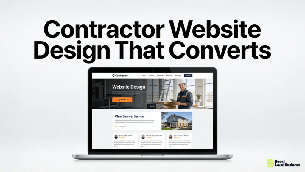 Contractor website design on laptop screen showcasing mobile-friendly layout and conversion-focused architecture.